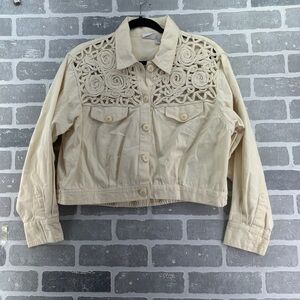 Styles To Go 90s Heavy Crochet Off White Denim Jacket Size Large